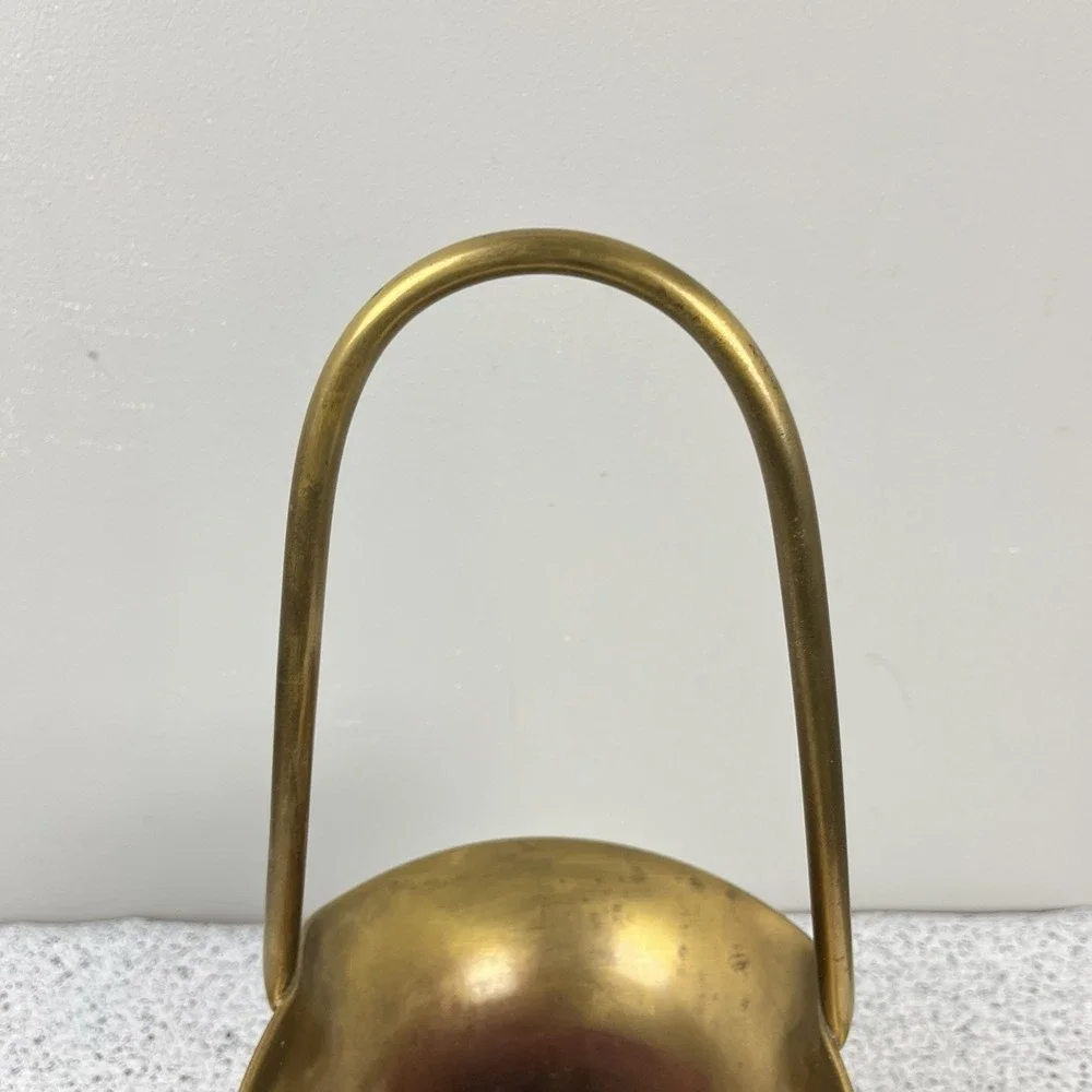 Vintage Brass‎ Basket w/ Handle Vase Centerpiece Boho Cottagecore Decor